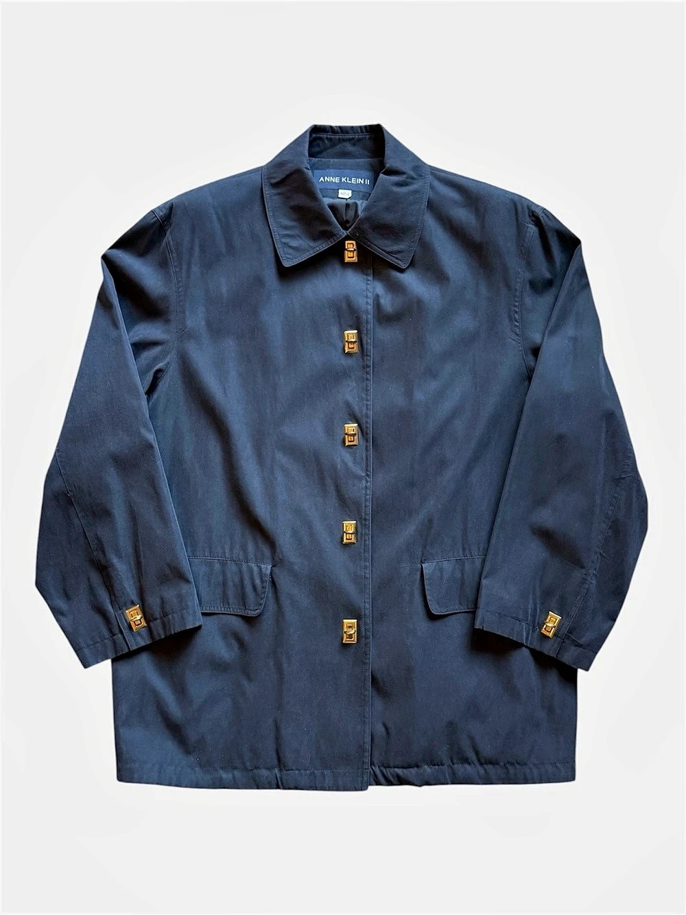 Anne Klein II Trench Coat in Navy Blue with Turn Lock Closures